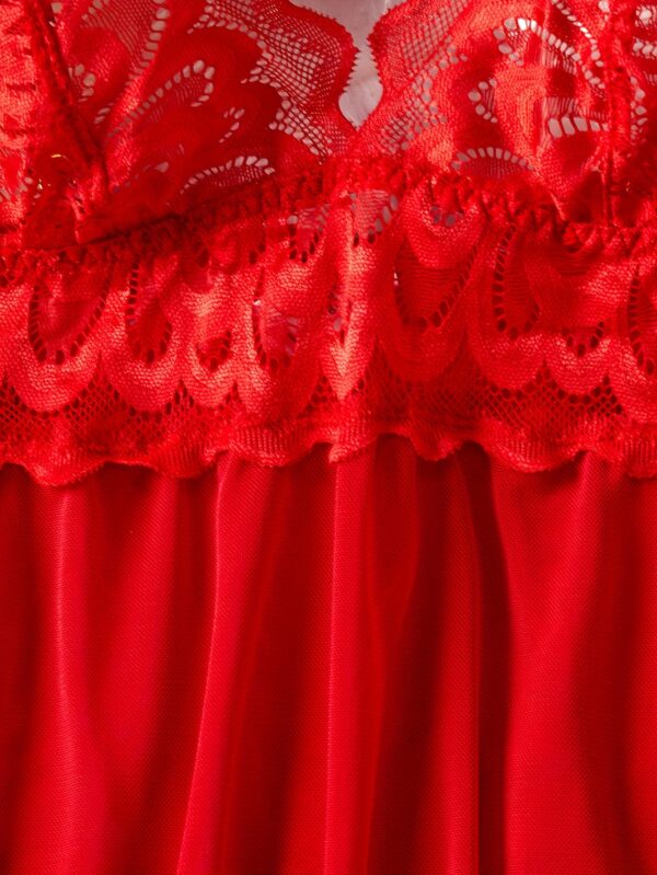 Deep V Spaghetti Straps Backless With Splicing Lace Nightdress And Thongs, Women's Sexy Clothing - Image 9