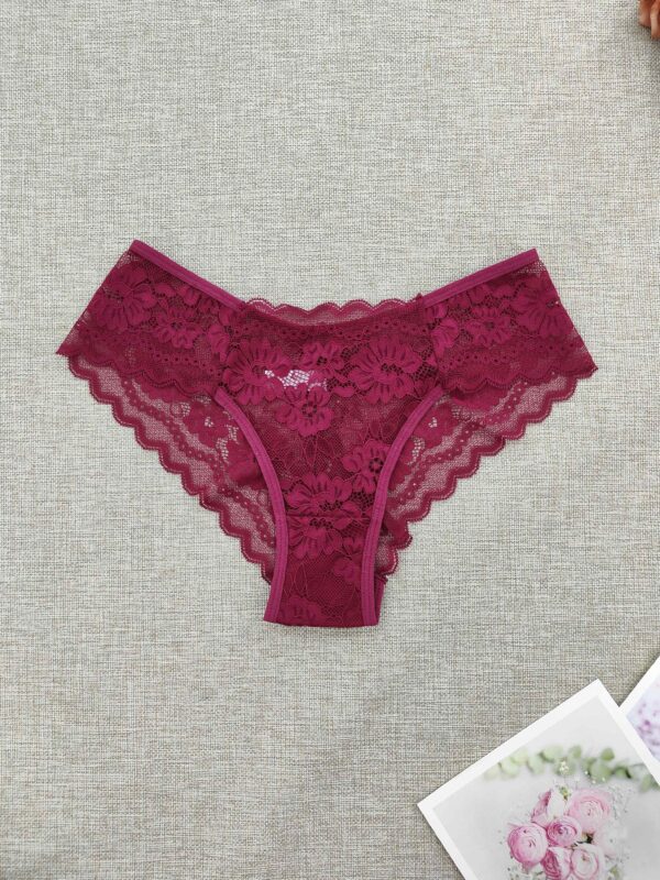 6-Pack Women's Contrast Lace Bikini Underwear - Sexy Semi-Sheer Panties with Delicate Lace Trim, 6 Colors (Beige/Green/Blue/Black/White/Pink), Hand Wash Only, Intimate Apparel | Sexy Lingerie | Variety Pack - Image 4
