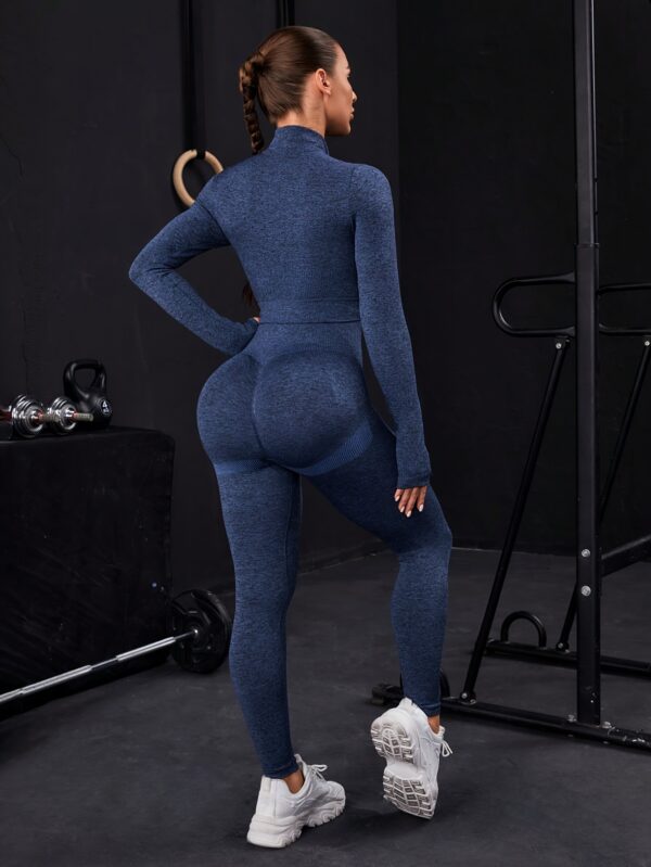 Seamless Thumb Hole Zip-Up Yoga Set - Stretchy, Breathable Activewear in Vibrant Purple, High Waist, Full Body Workout, Fitness &Stretching|Thumbhole Top|Zipper Detail - Image 8