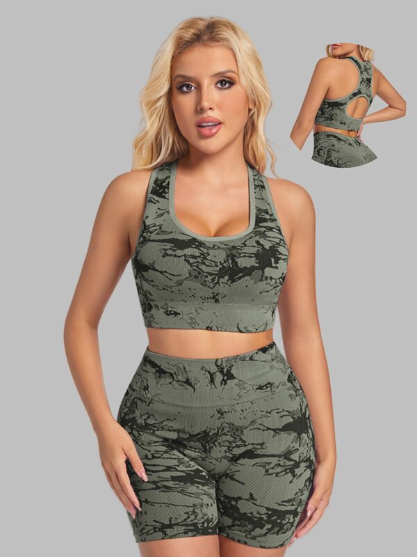 Women's Sports Bra and Shorts Set with Tie-Dye Design for Yoga, Fitness, and Running - Image 4