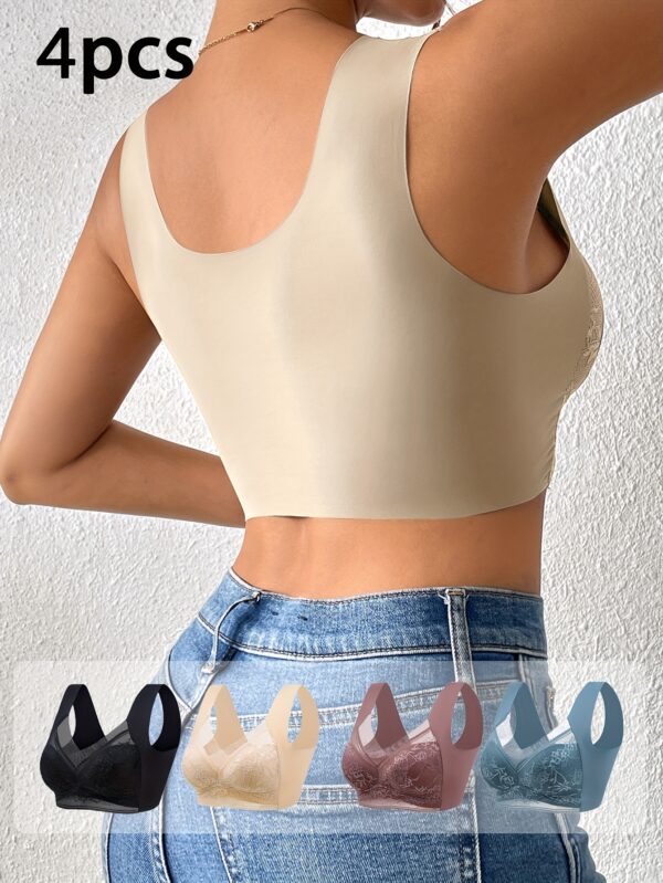 4pcs of mixed color Women's lace underwear, daily bra, no steel ring underwear and bra - Image 2