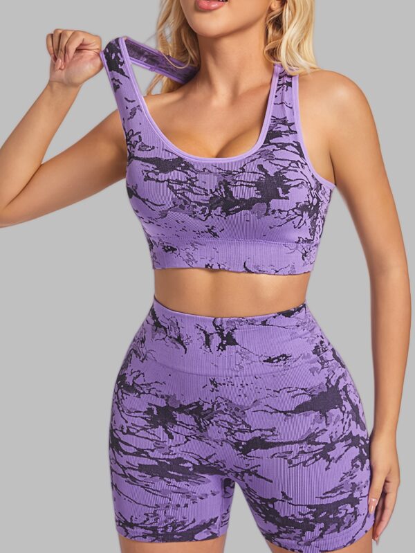 Women's Sports Bra and Shorts Set with Tie-Dye Design for Yoga, Fitness, and Running - Image 6