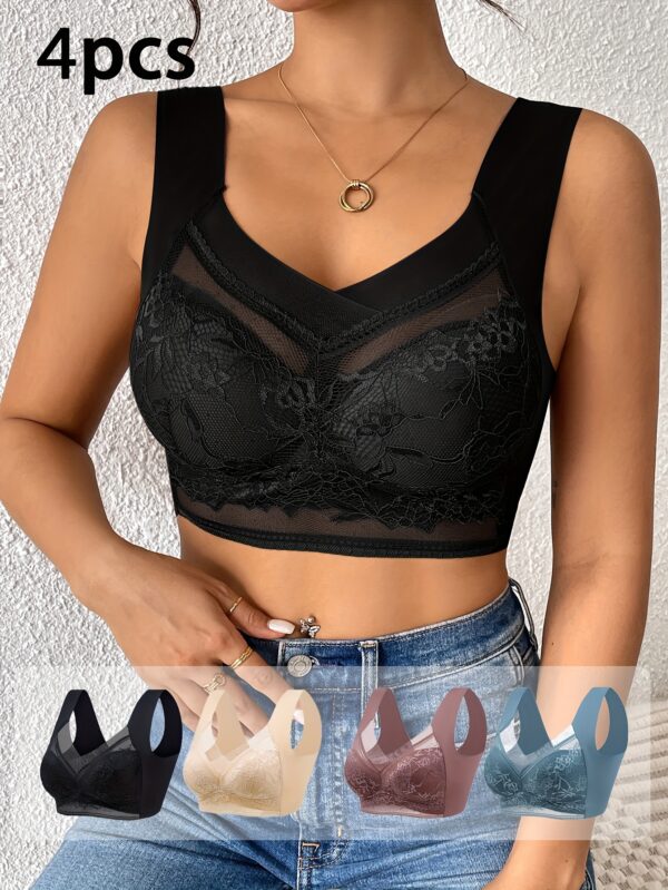 4pcs of mixed color Women's lace underwear, daily bra, no steel ring underwear and bra - Image 4