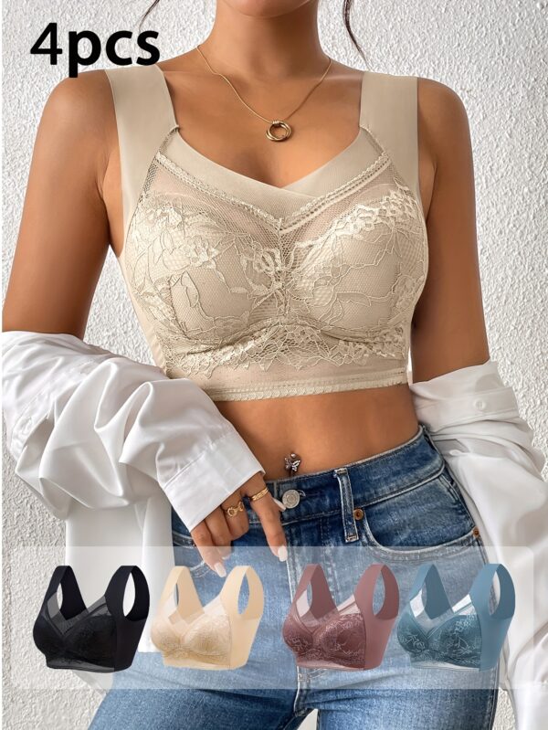 4pcs of mixed color Women's lace underwear, daily bra, no steel ring underwear and bra - Image 6