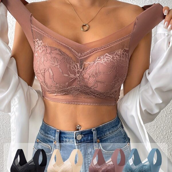 4pcs of mixed color Women's lace underwear, daily bra, no steel ring underwear and bra