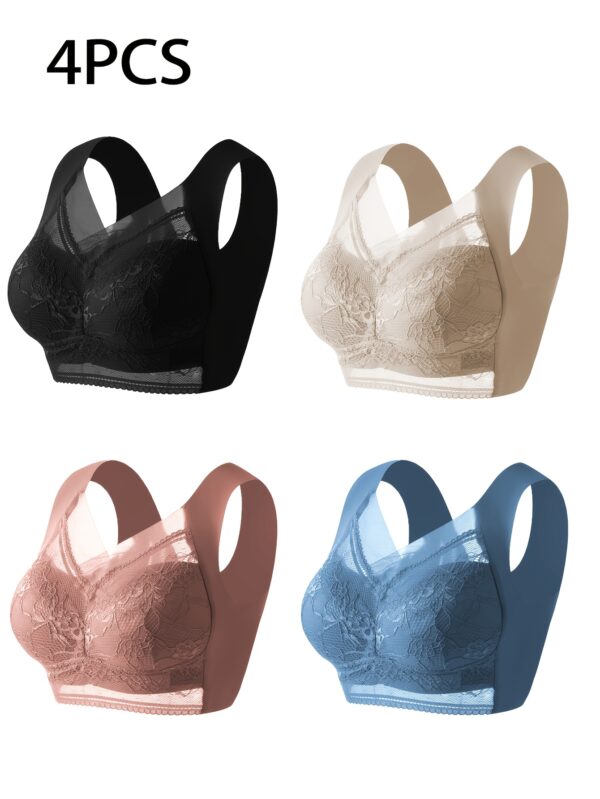 4pcs of mixed color Women's lace underwear, daily bra, no steel ring underwear and bra - Image 7