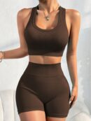 Women'S Seamless Yoga Leggings Set - High-Waist, Stretchy & Butt-Lifting Workout Outfit with Matching Crop Top, Ribbed Design for Enhanced Support, Perfect for Fitness & Yoga, Workout Accessories