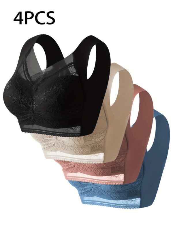 4pcs of mixed color Women's lace underwear, daily bra, no steel ring underwear and bra - Image 3