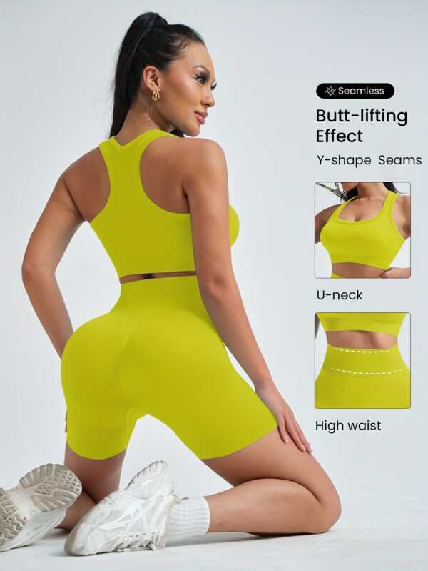 Women'S Seamless Yoga Leggings Set - High-Waist, Stretchy & Butt-Lifting Workout Outfit with Matching Crop Top, Ribbed Design for Enhanced Support, Perfect for Fitness & Yoga, Workout Accessories - Image 9